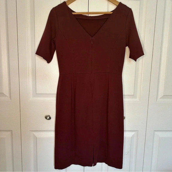 Ann Taylor Burgandy Half Sleeve Back Slit V-back Midi Dress Womens Size 4 - Picture 3 of 11